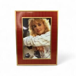 Vintage Photo Frame Picture Album Storage Red Tile Gold 5X7 Holds 24 3X5 90s